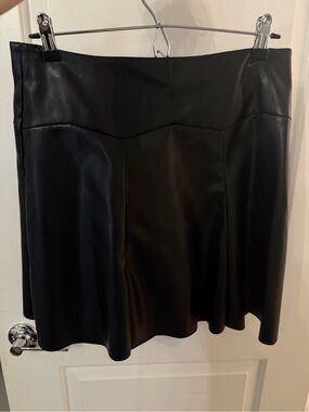 Black Faux Leather Flared Skirt